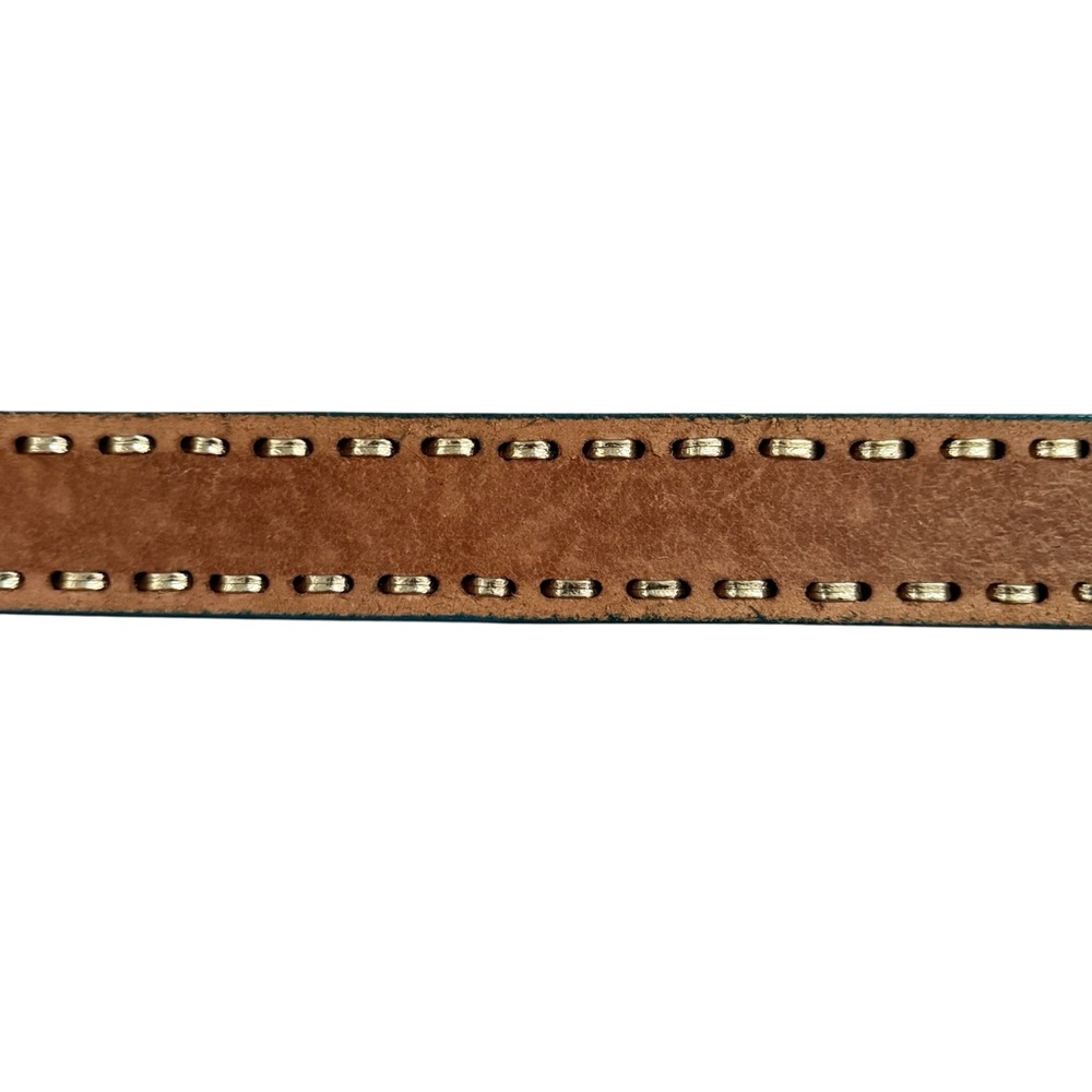 VTG Western Mallory Tooled Whip Stitched Belt Turquoise Green Brown 32, 38, 40 - Picture 12 of 15